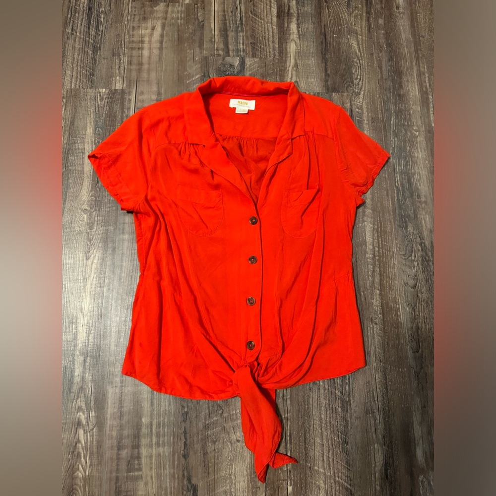 Anthropologie Maeve Bateau Front Tie Blouse